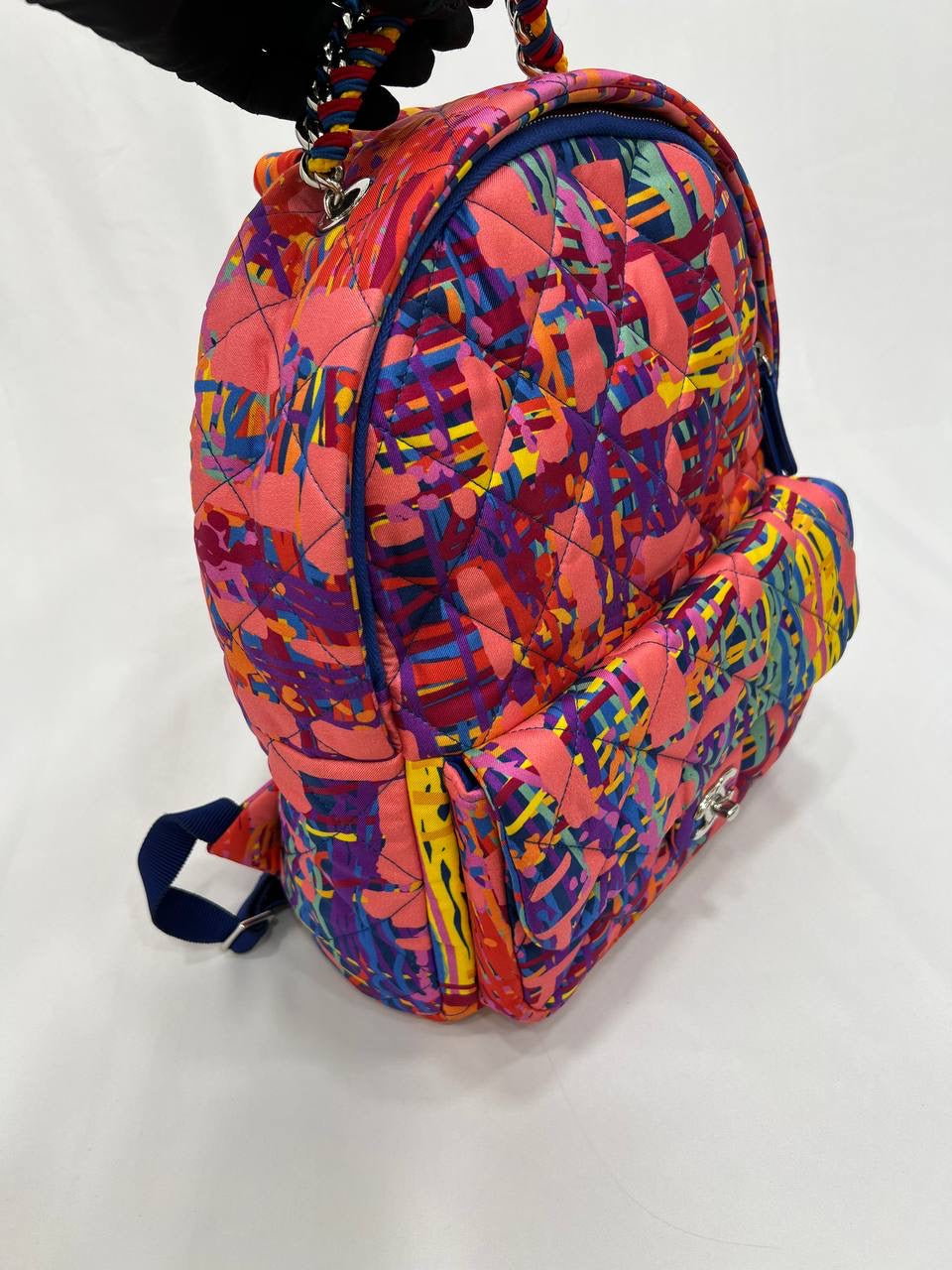 CHANEL Multicolor Quilted Fabric Foulard Backpack