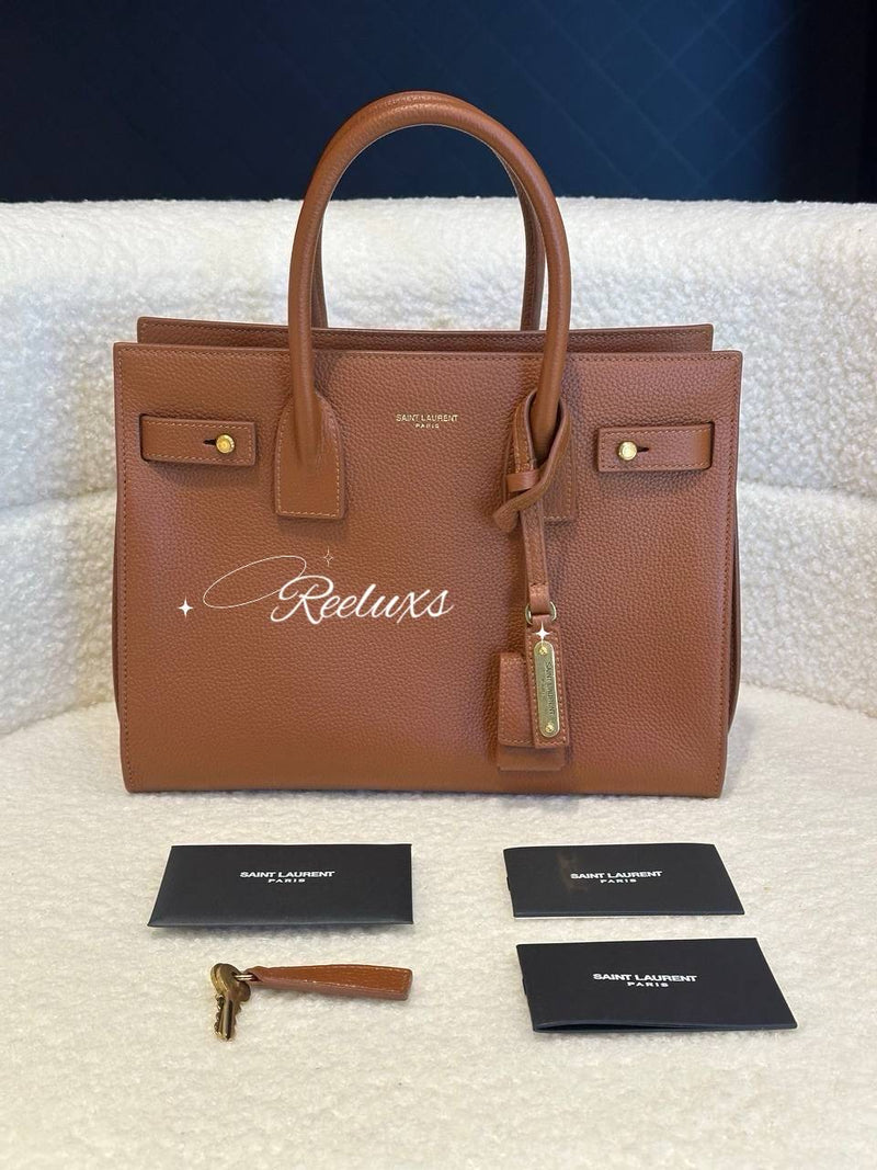 YVES SAINT LAURENT YSL Grained Calfskin Baby Sac De Jour Supple Canyon Handbag