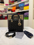 LADY DIOR Medium Bag In Black Patent Cannage Calfskin