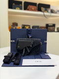 CHRISTIAN DIOR Saddle Messenger Bag Black Oblique Jacquard Canvas and Tonal Grained Calfskin Flap
