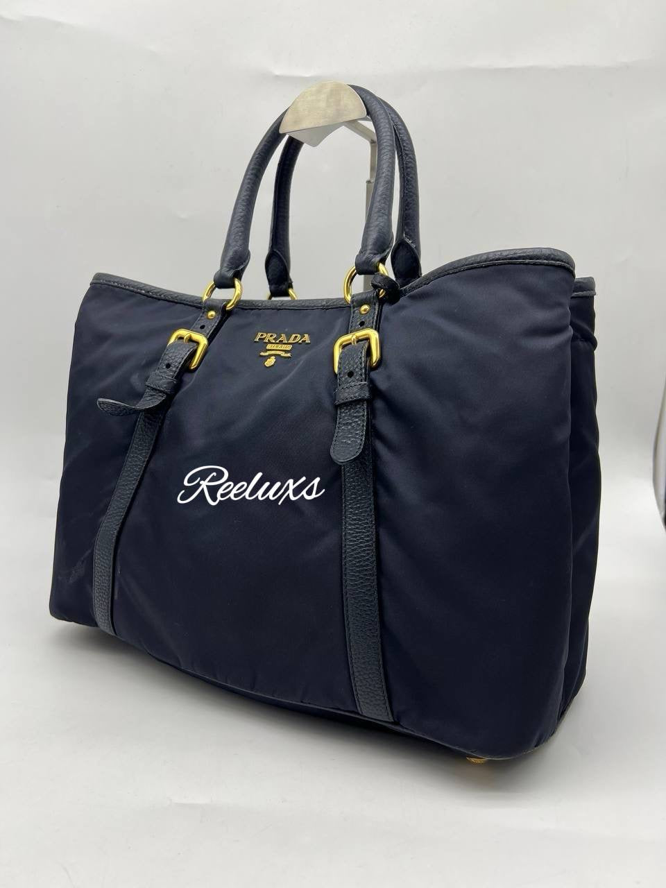PRADA 2Way Bag Handbag Navy Nylon Leather