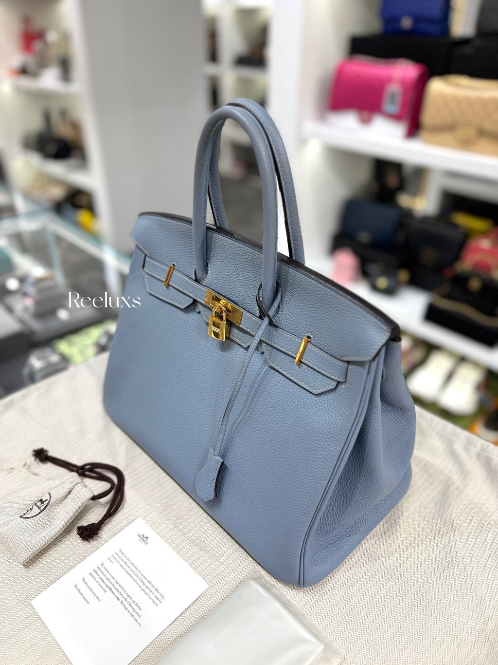 Hermès Birkin 35 Bleu Lin Togo Gold Hardware