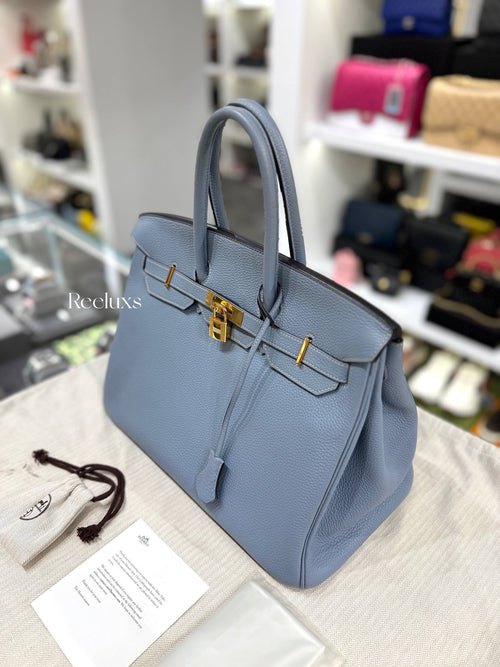 Hermès Birkin 35 Bleu Lin Togo Gold Hardware