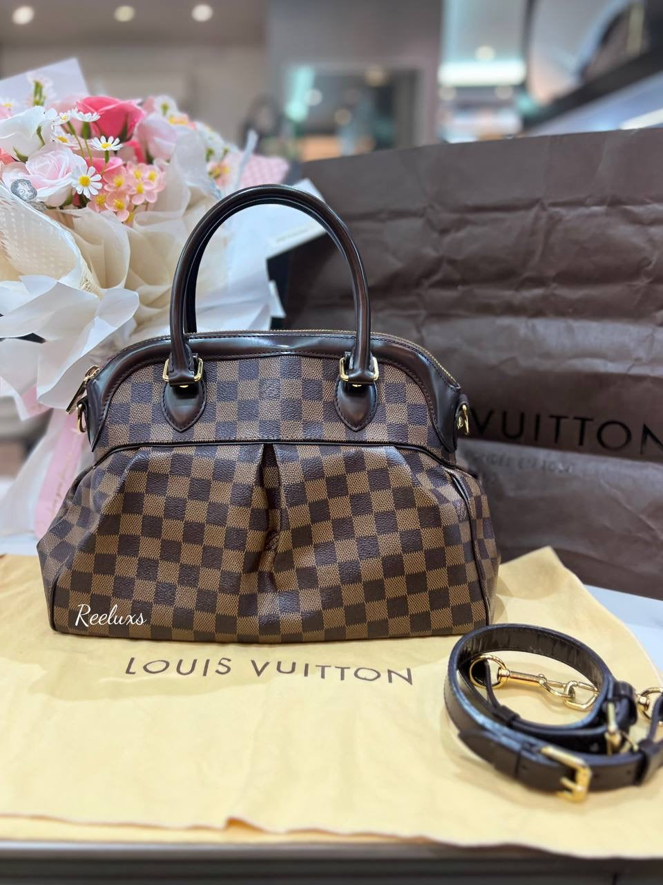 LOUIS VUITTON LV  Trevi Hand Bag damier PM Brown 2 Way Satchel Crossbody Bag