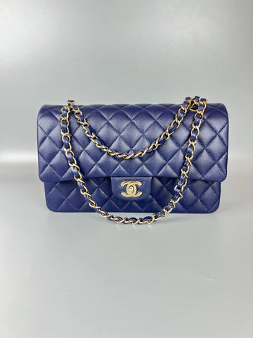 CHANEL caviar Medium Classic Double Flap Bag 24K GHW Mirco chip FullSet