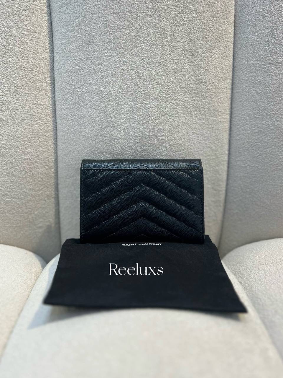 YVES SAINT LAURENT YSL Envelope Wallet Matelasse Grain De Poudre Small Black