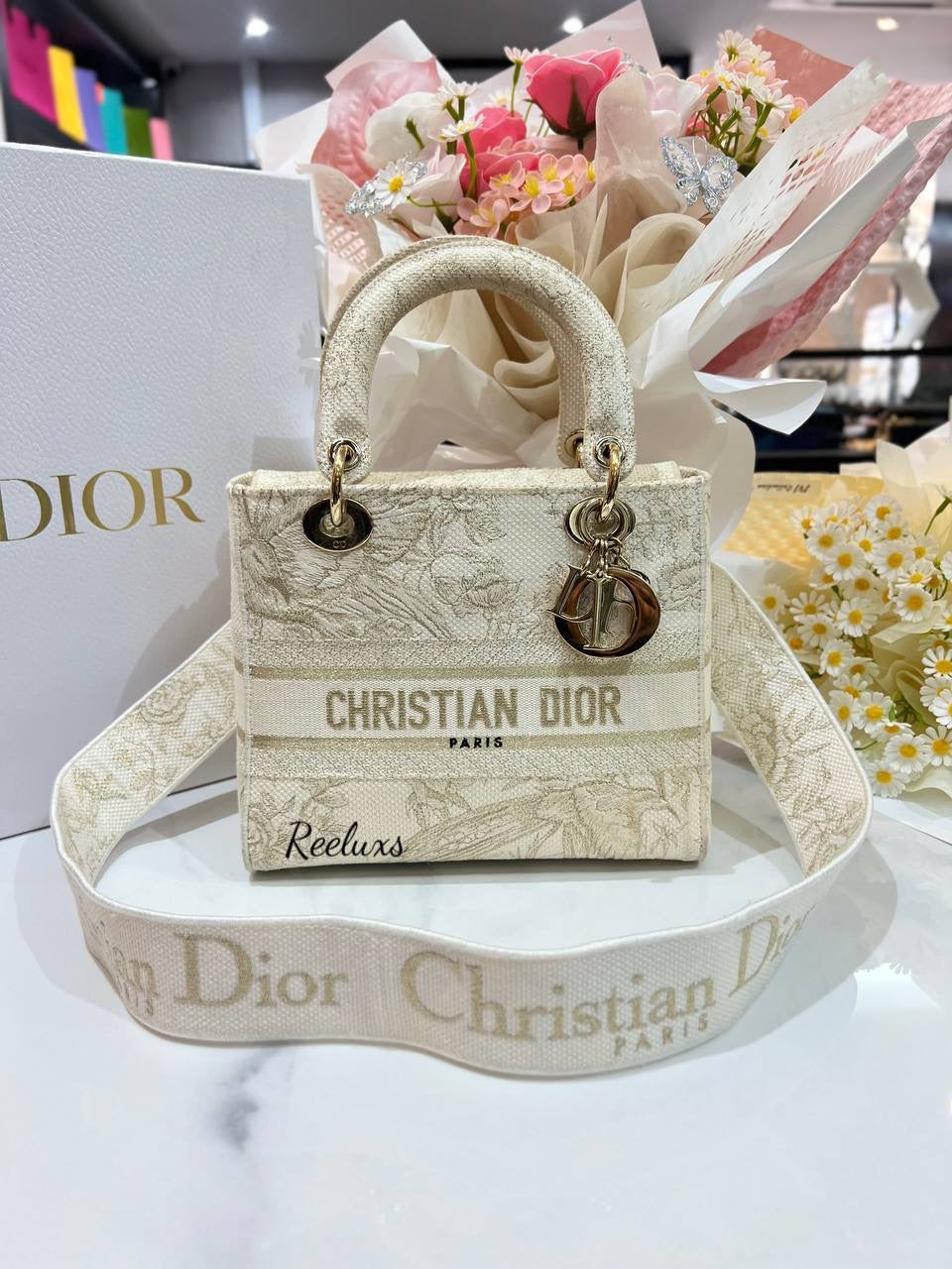 FULL SET CHRISTIAN DIOR Medium Lady D - Lite Hand Bag / Shoulder Bag ( 2-Way )