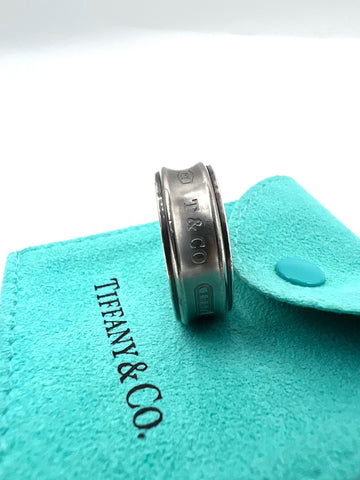 Tiffany & Co Galaxy Grey Titanium & Sterling Silver 1837 Unisex Concave Ring - Reeluxs 