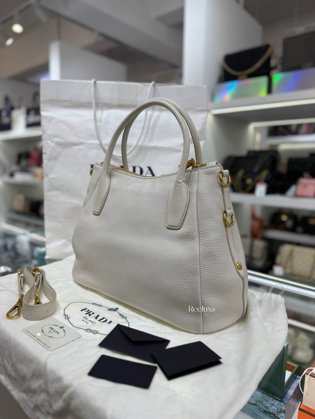 PRADA Vitello Daino Leather Sacca 2 Manici Tote