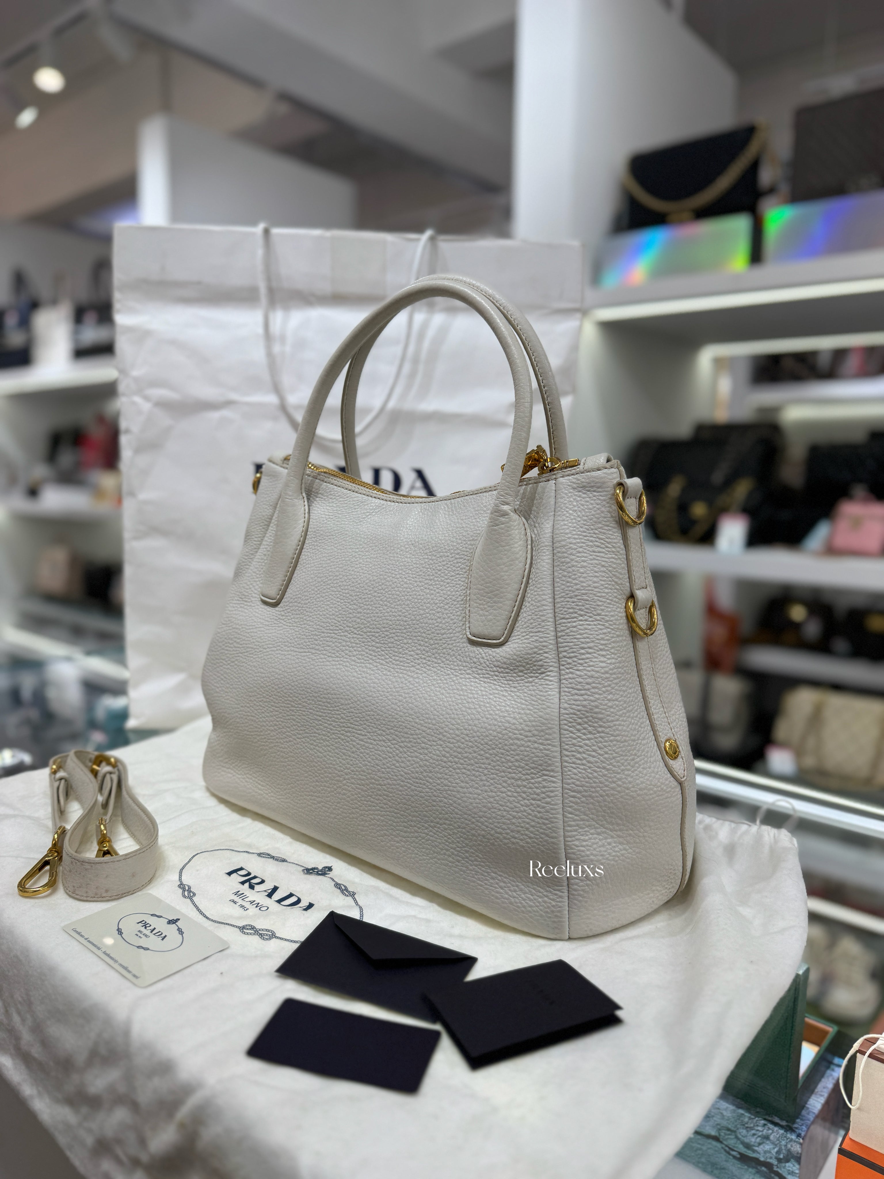 PRADA Vitello Daino Leather Sacca 2 Manici Tote