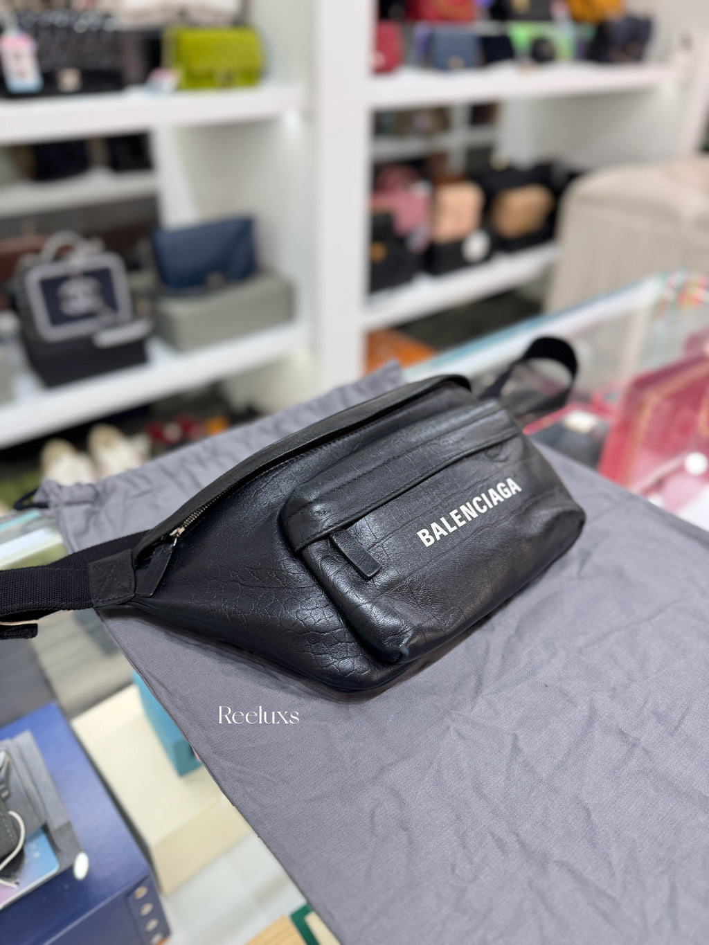 BALENCIAGA Everyday Belt Bag in Crocodile-Embossed Leather