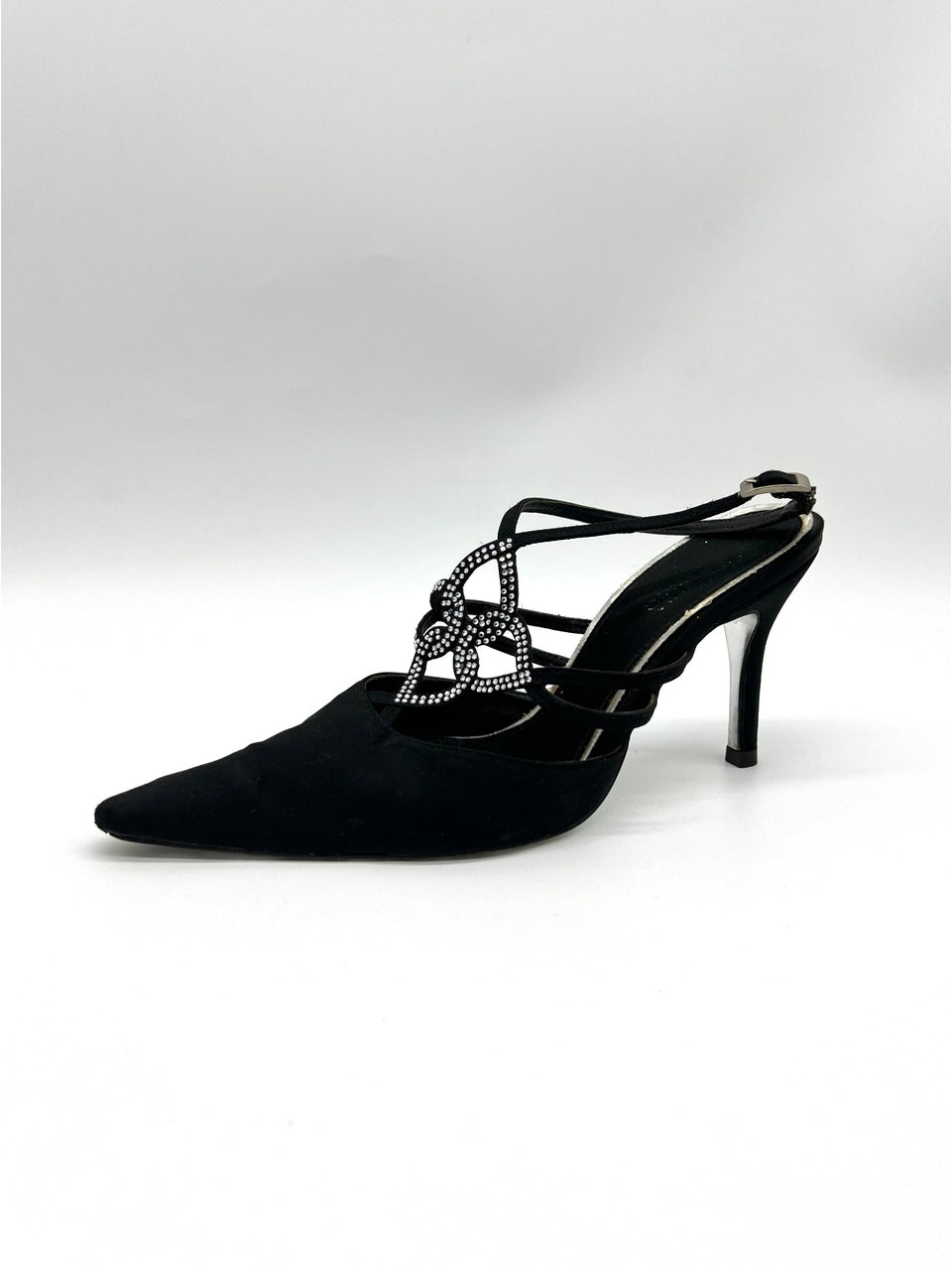 JIMMYCHIA Black Satin and Crystal Strappy Sandals - Reeluxs 