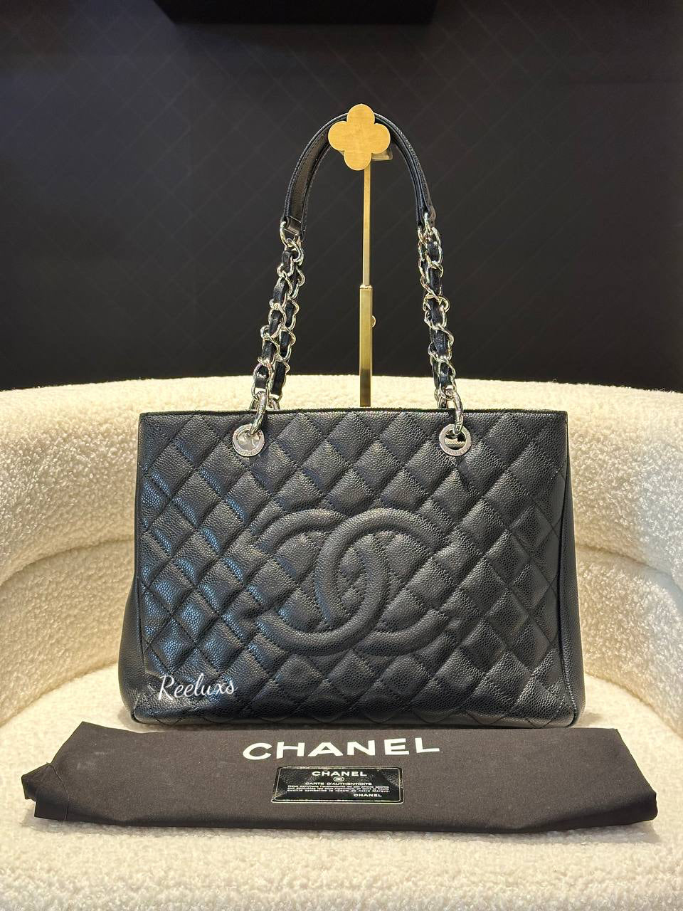 FULL SET  CHANEL  Black Caviar Leather GST Hand Bag / Tote Bag