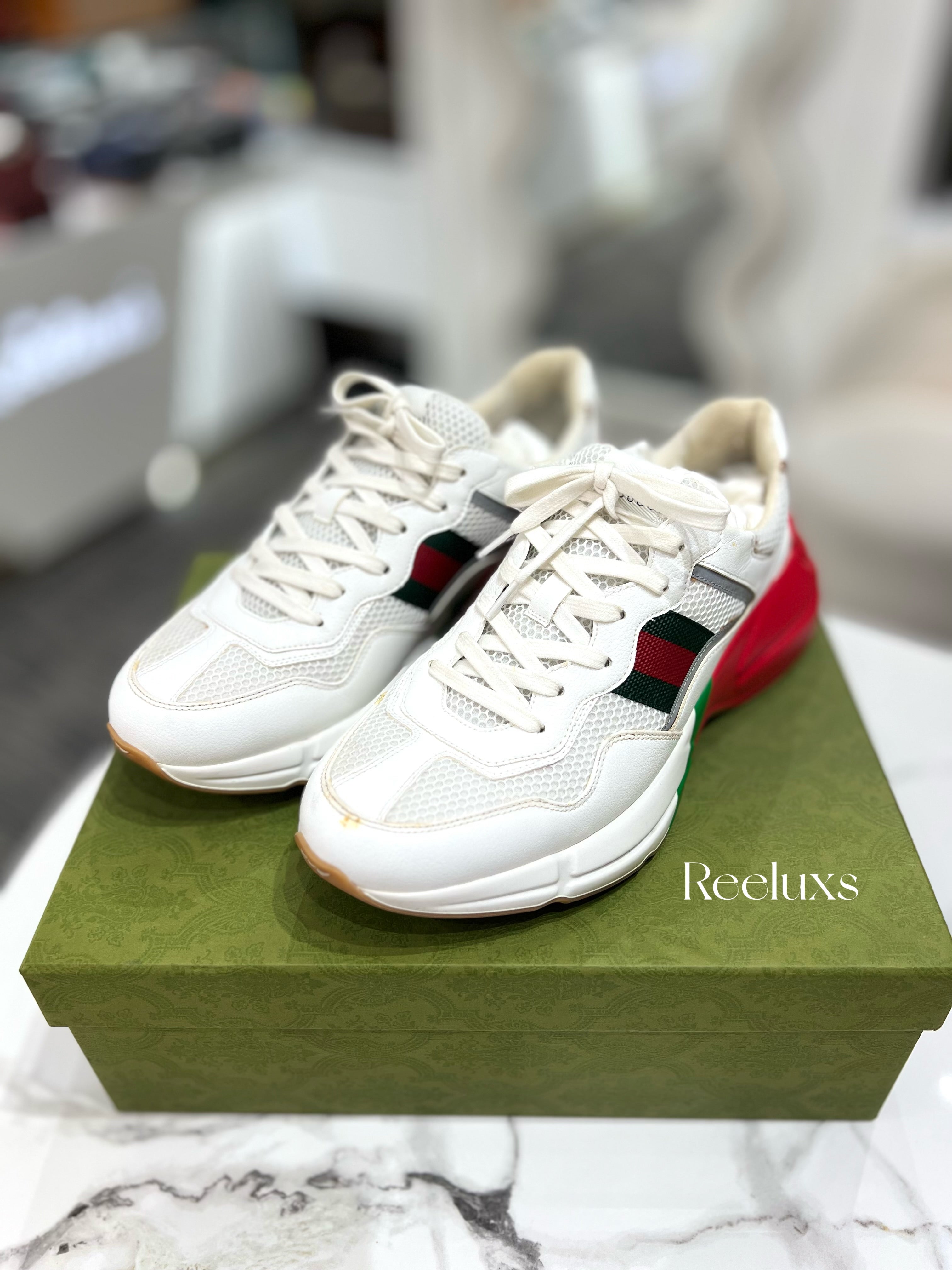 FullSet GUCCI Rhyton Epilogue Sneaker - White / Red Textile- Men's Shoes Size 11