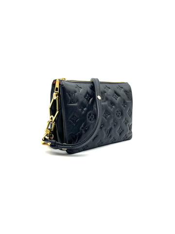 LOUIS VUITTON Coussin BB Bag Black Leather Embossed Monogram Crossbody - Reeluxs 