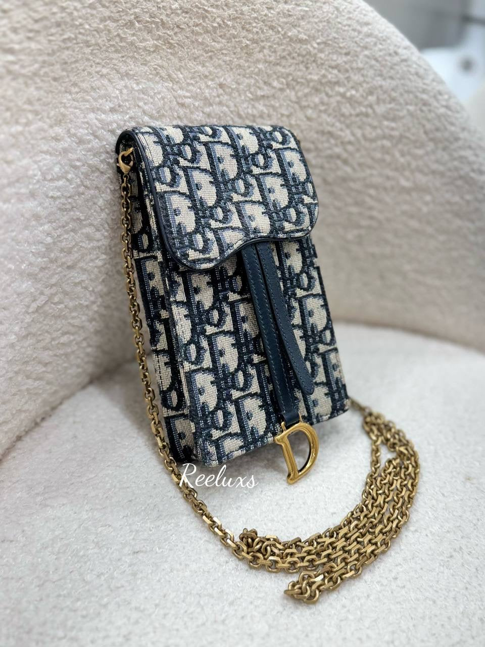 CHRISTIAN DIOR Oblique Saddle Vertical Pouch Chain Crossbody Bag