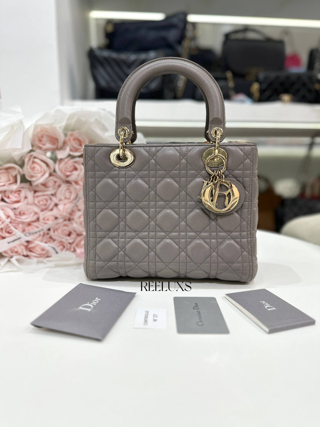 Medium Lady DIOR Bag in Grey Cannage Lambskin