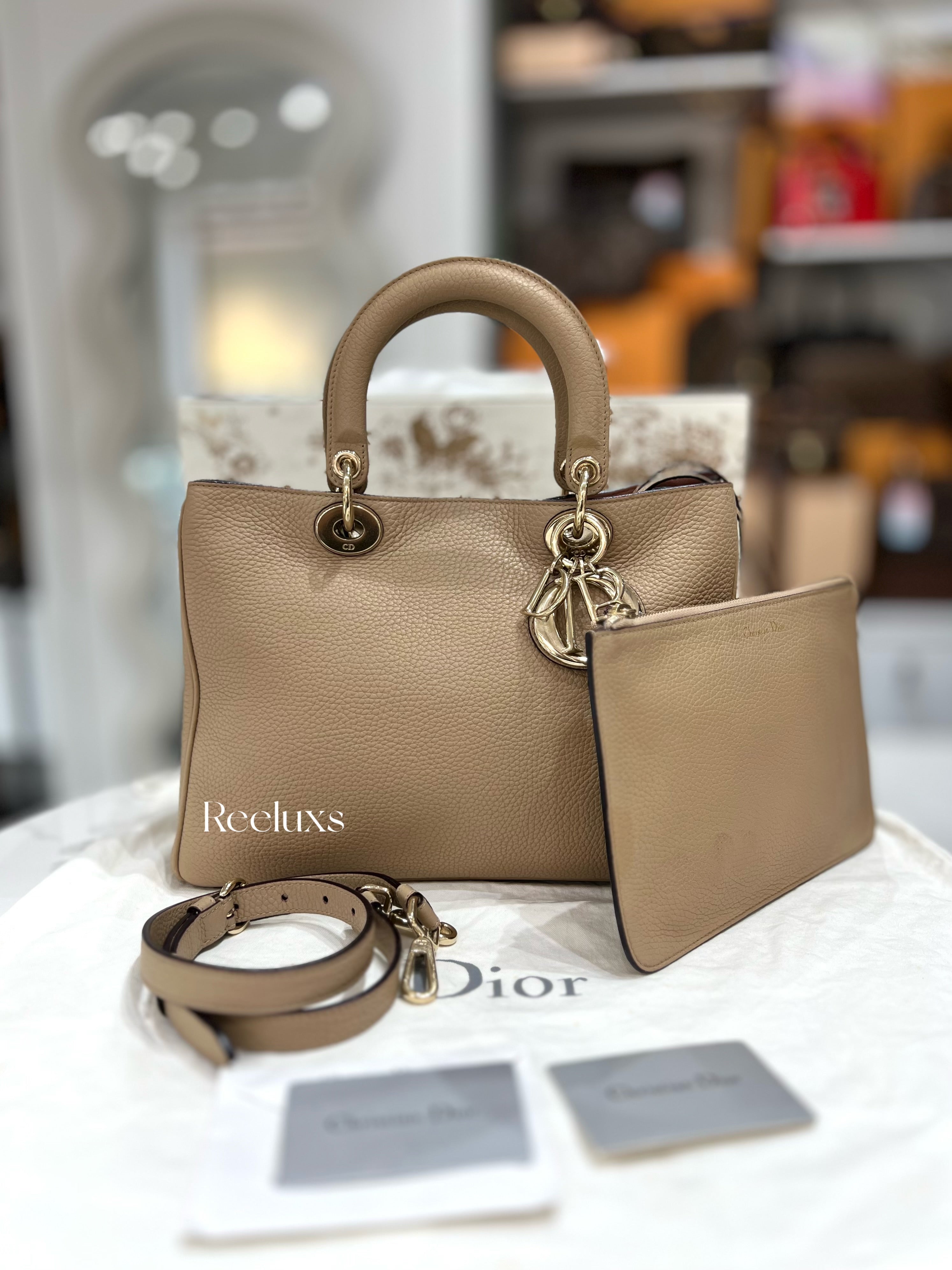 CHRISTIAN DIOR Diorissimo Medium Beige Leather