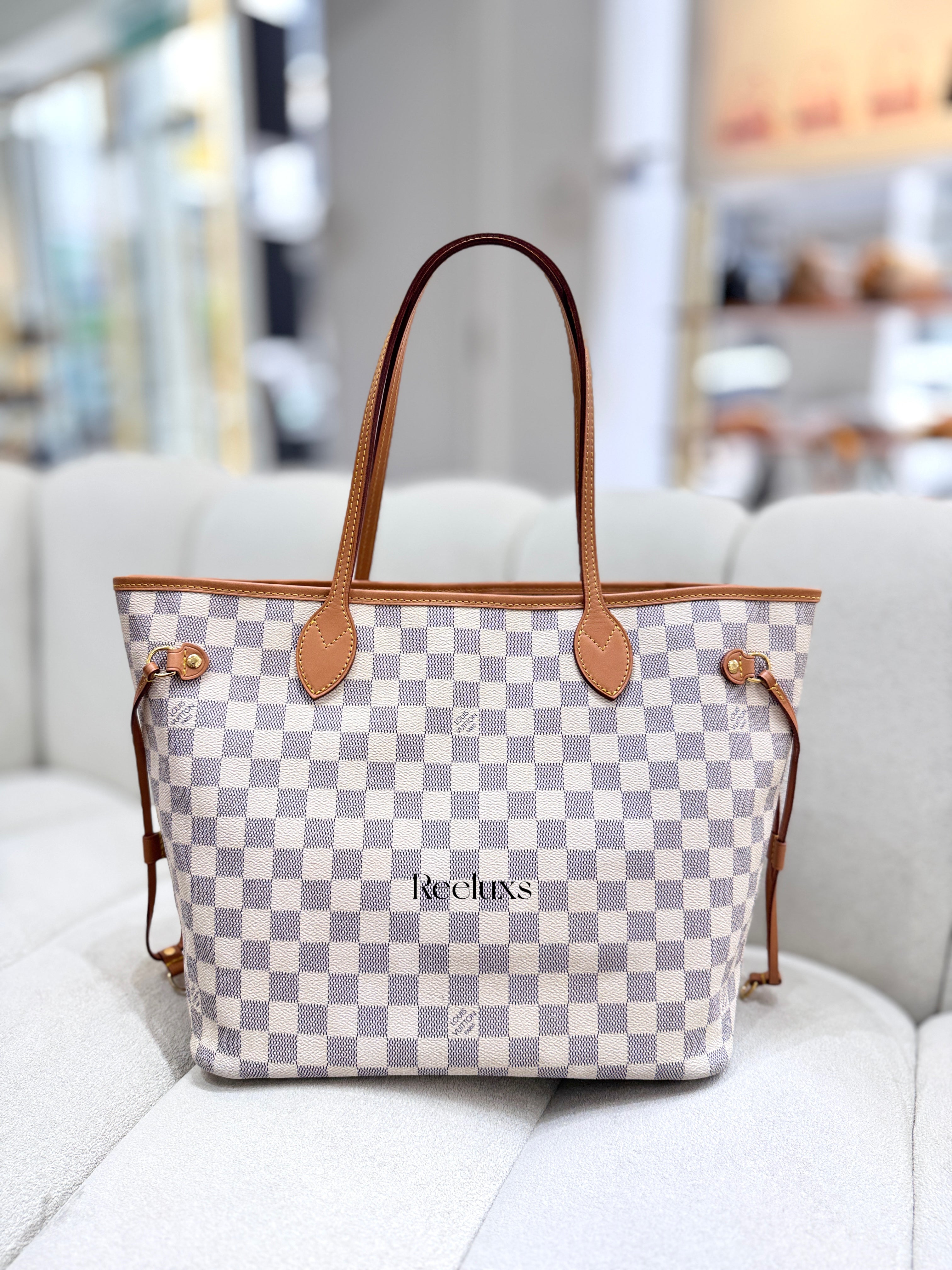 LOUIS VUITTON LV Neverfull MM Damier Azur Tote Handbag