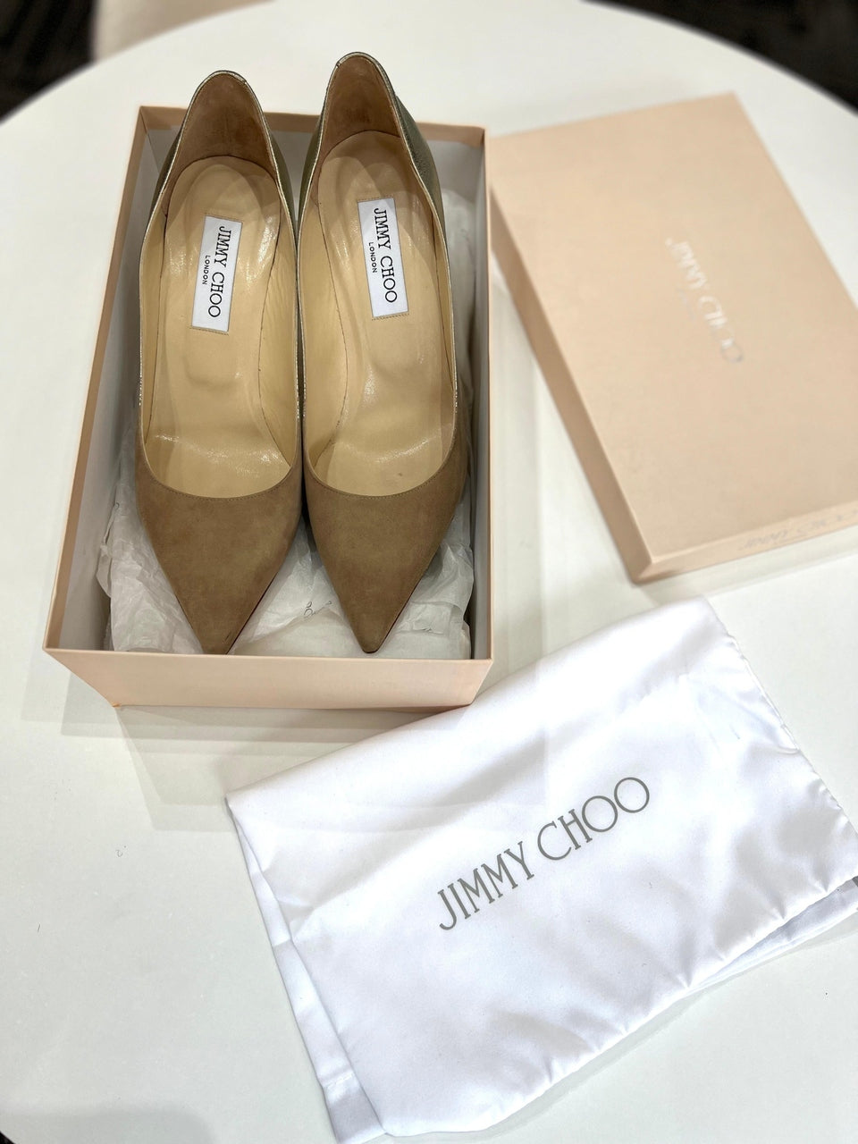Jimmy Choo NEW LIMITED EDITION Gold/Suede Pumps Sz 38 1/2 - Reeluxs 