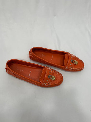 LOUIS VUITTON LV Orange Leather Lock Detail Slip On Loafer