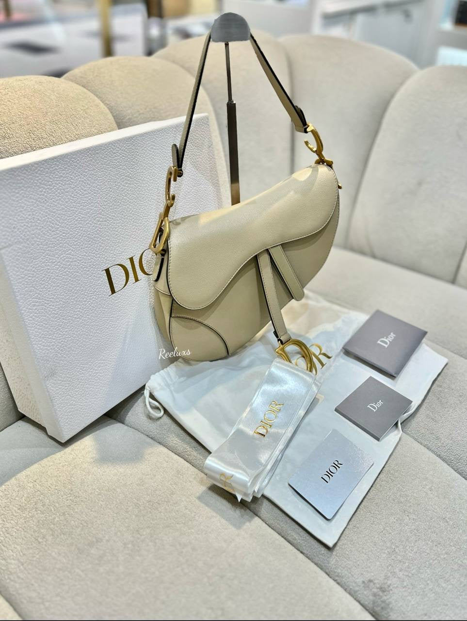 2022 FULLSET CHRISTIAN DIOR Medium Leather Saddle Shoulder Bag