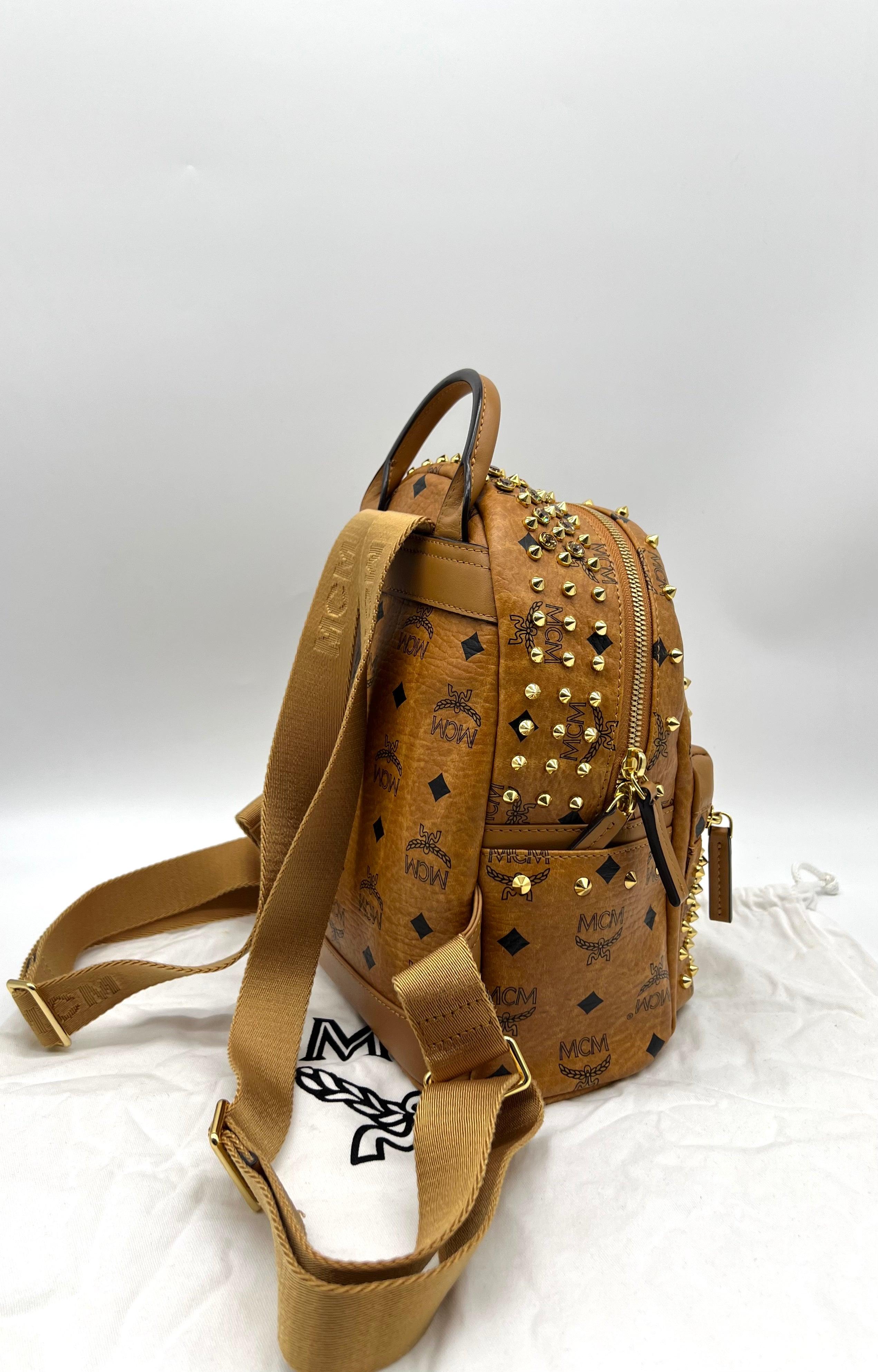 MCM Visetos Swarovski Mini Stark Diamond Backpack Cognac – Reeluxs