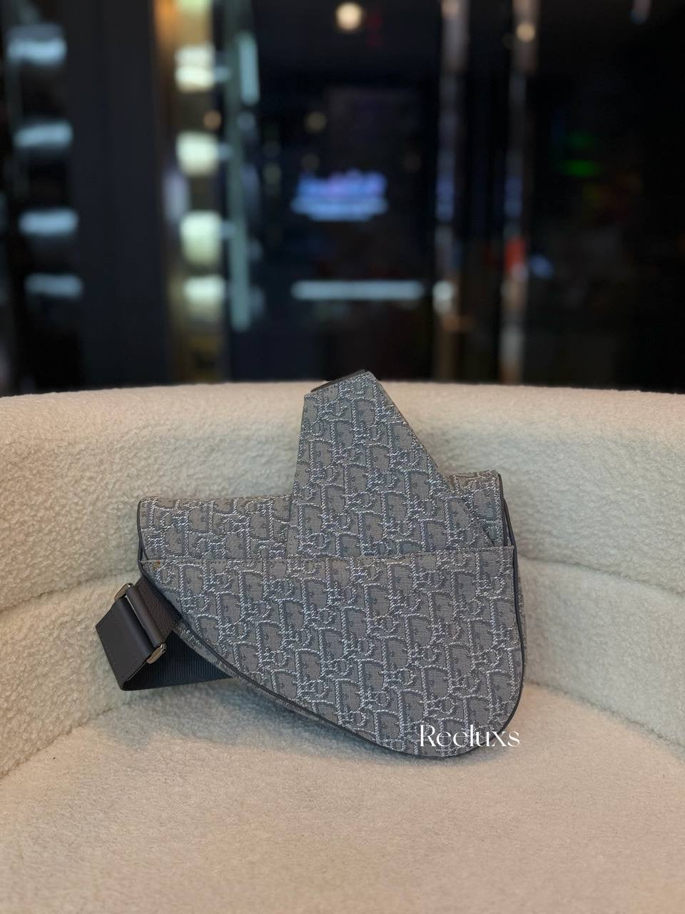 Christian Dior Saddle Bag in grey Oblique jacquard canvas