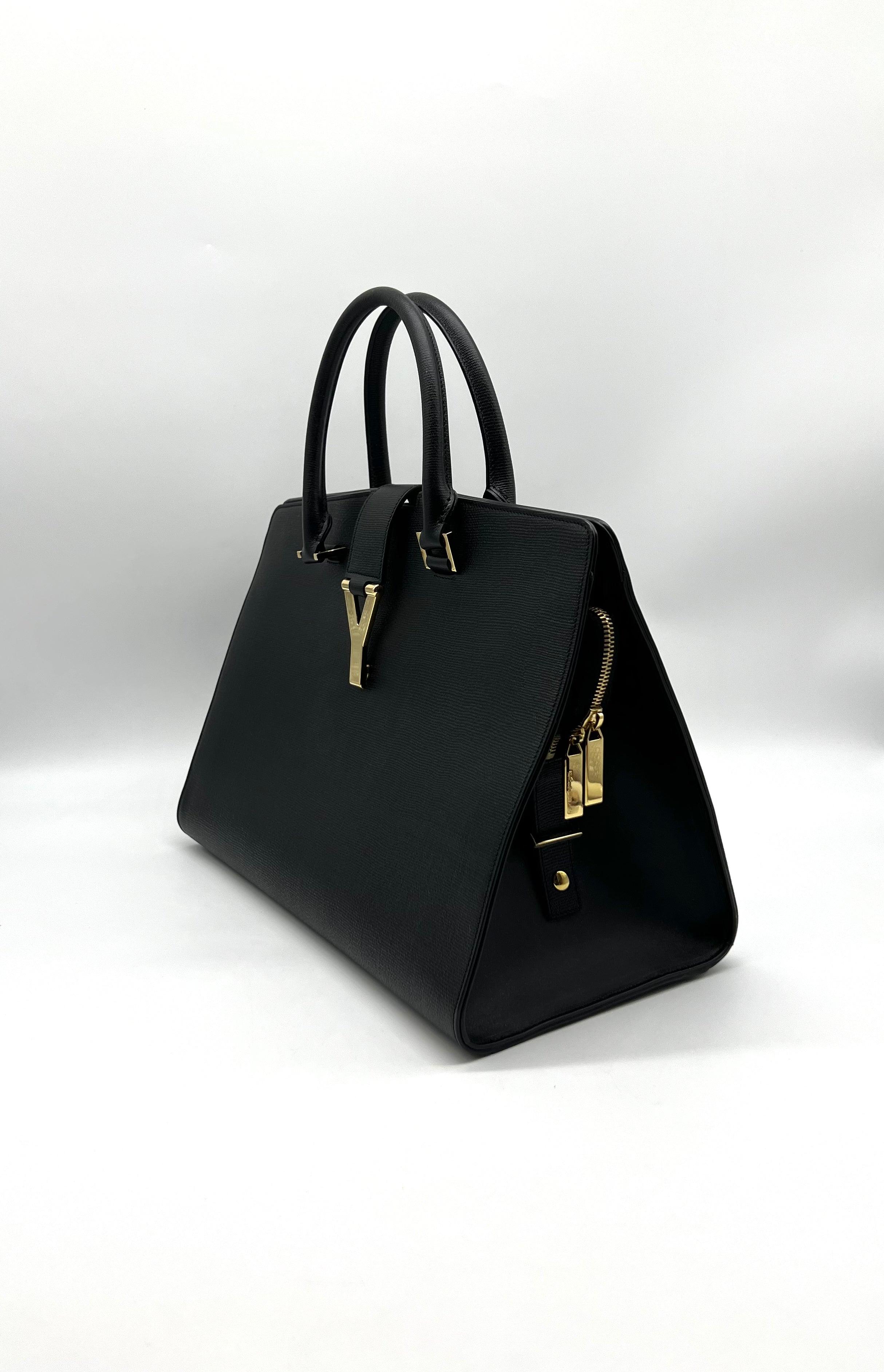 Yves Saint Laurent Black Leather Medium Y Cabas Chyc Tote - Reeluxs 