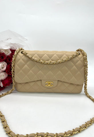 As New CHANEL Beige Colour Classic Flap Jumbo in Lambskin with gold hardware Women's Shoulder Bag - Reeluxs 