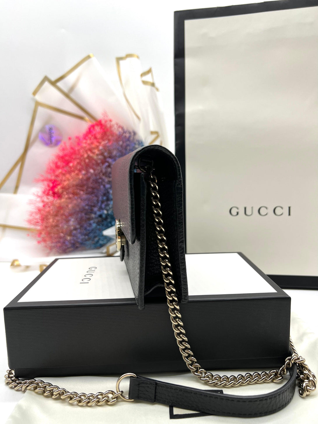 GUCCI Icon GG Interlocking Wallet On Chain Black Crossbody Bag 615523 Black - Reeluxs 