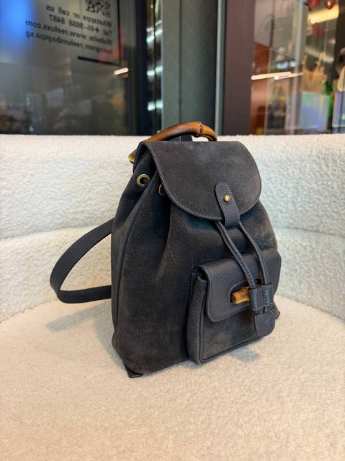 GUCCI Bamboo Backpack Suede Black
