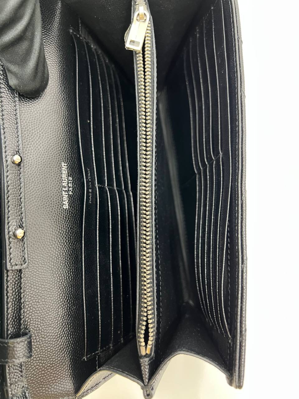 YVES SAINT LAURENT YSL Cassandre Matelasse Envelope SHW Wallet On Chain WOC In Black