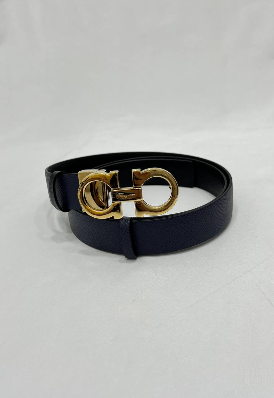 SALVATORE FERRAGAMO Ladies Gancini Reversible Leather Belt In Blue Calf Leather 95cm