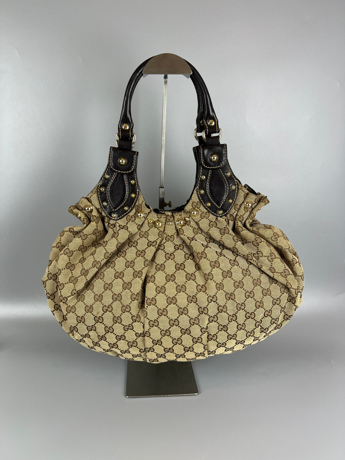 GUCCI GG Canvas Studded Pelam Medium Handbag