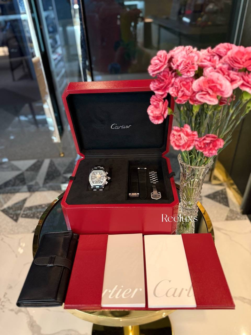 Chronograph Cartier 43mm Roadster XL Black Dial Steel Bracelet