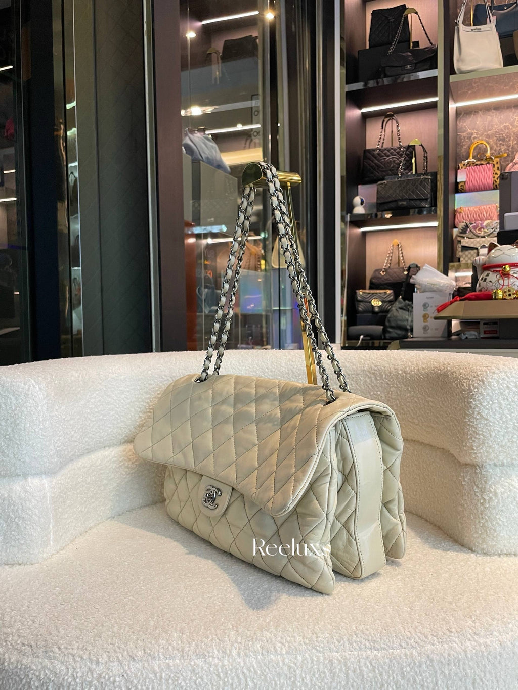 Chanel Beige Calfskin Quilted Easy Flap Bag