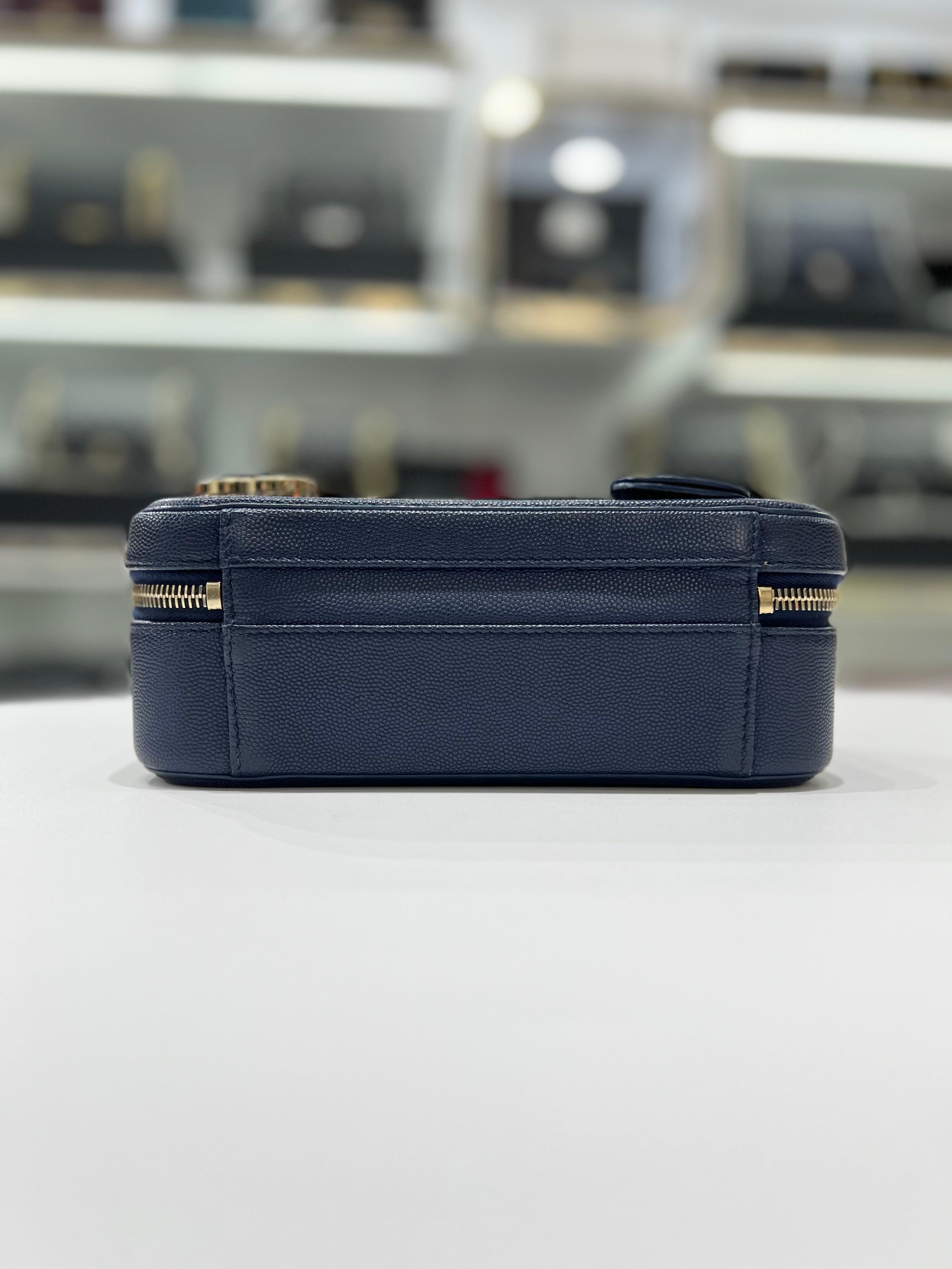Full Set CHANEL Grained Caviar & Gold- Tone Metal Vanity Blue Leather Women Sling Bag - Reeluxs 