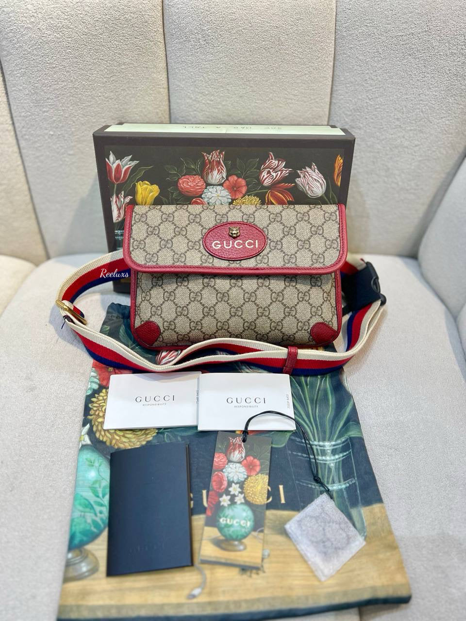 FULLSET GUCCI GG Supreme Web Totem Three Piece Monogram Shoulder Bag