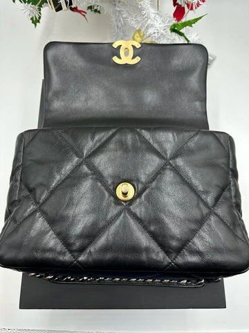 CHANEL Black Quilted Lambskin Chanel 19 Large Flap Bag - Reeluxs 