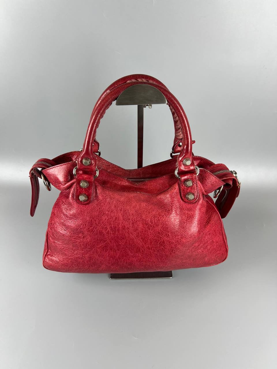 BALENCIAGA The City 2- way Leather Handbag Sling Bag Red