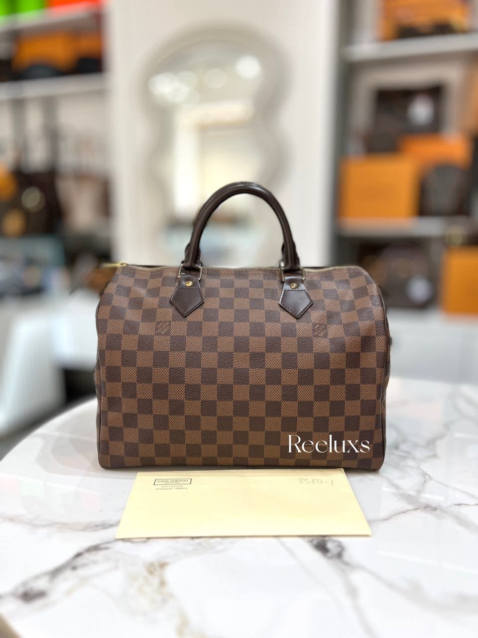 Louis Vuitton LV Speedy 30 Brown Handle Bag With Gold Hardware