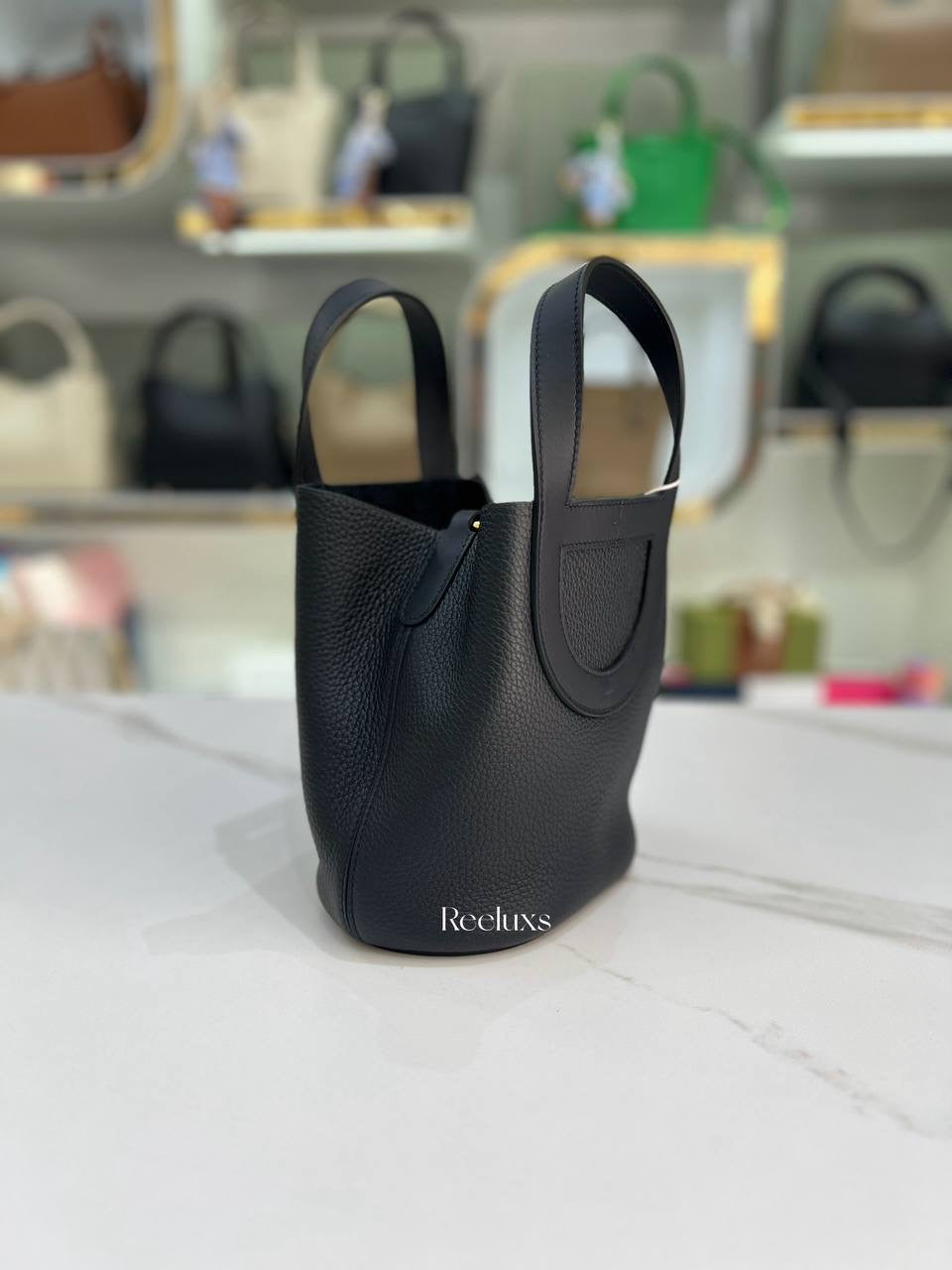 HERMES In-The-Loop 18 Bag In Black Taurillon Clemence and Swift Leather