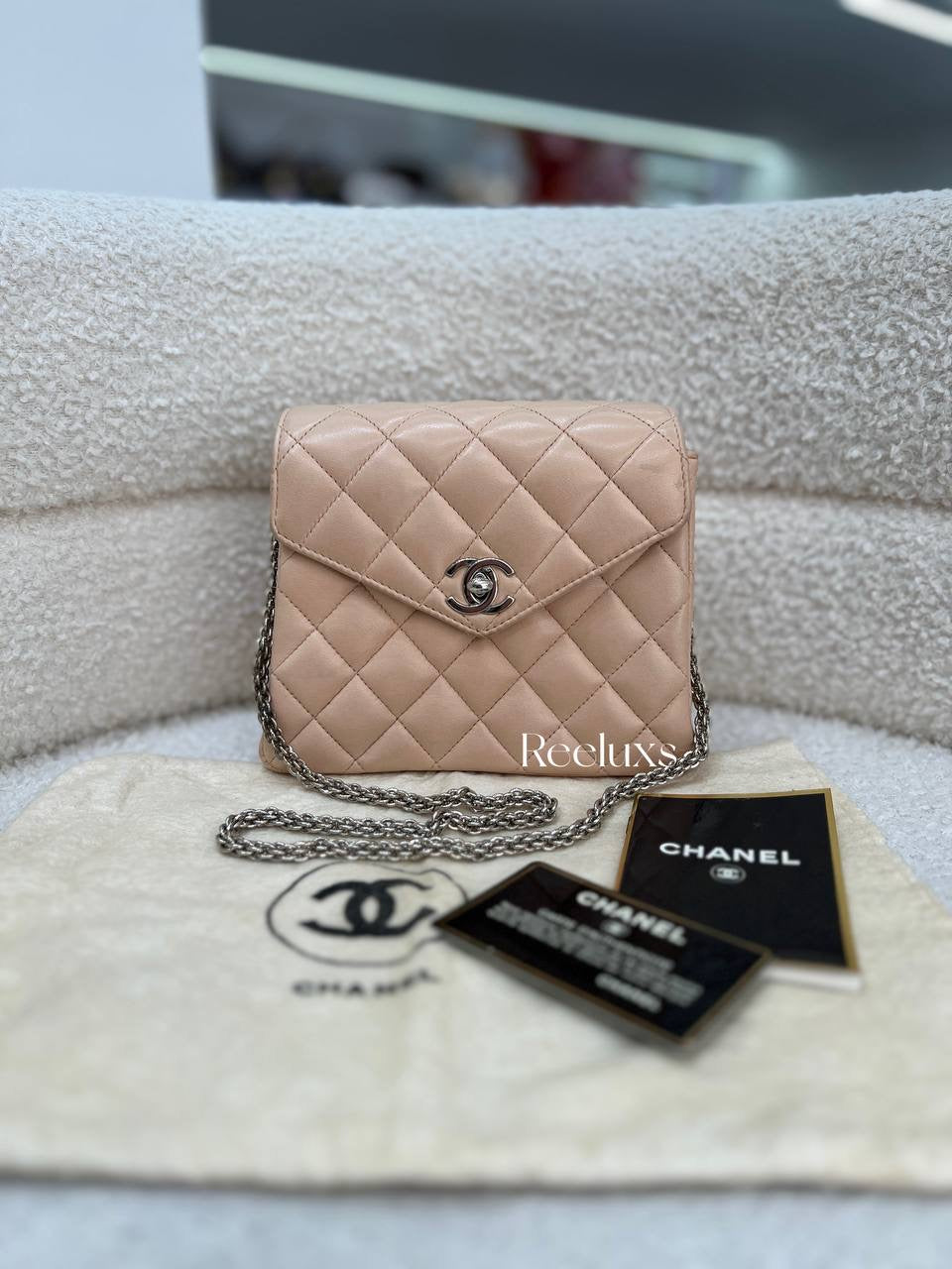 CHANEL Mini Single Flap Bag In Beige Lambskin Leather With Silver-Tone Handware