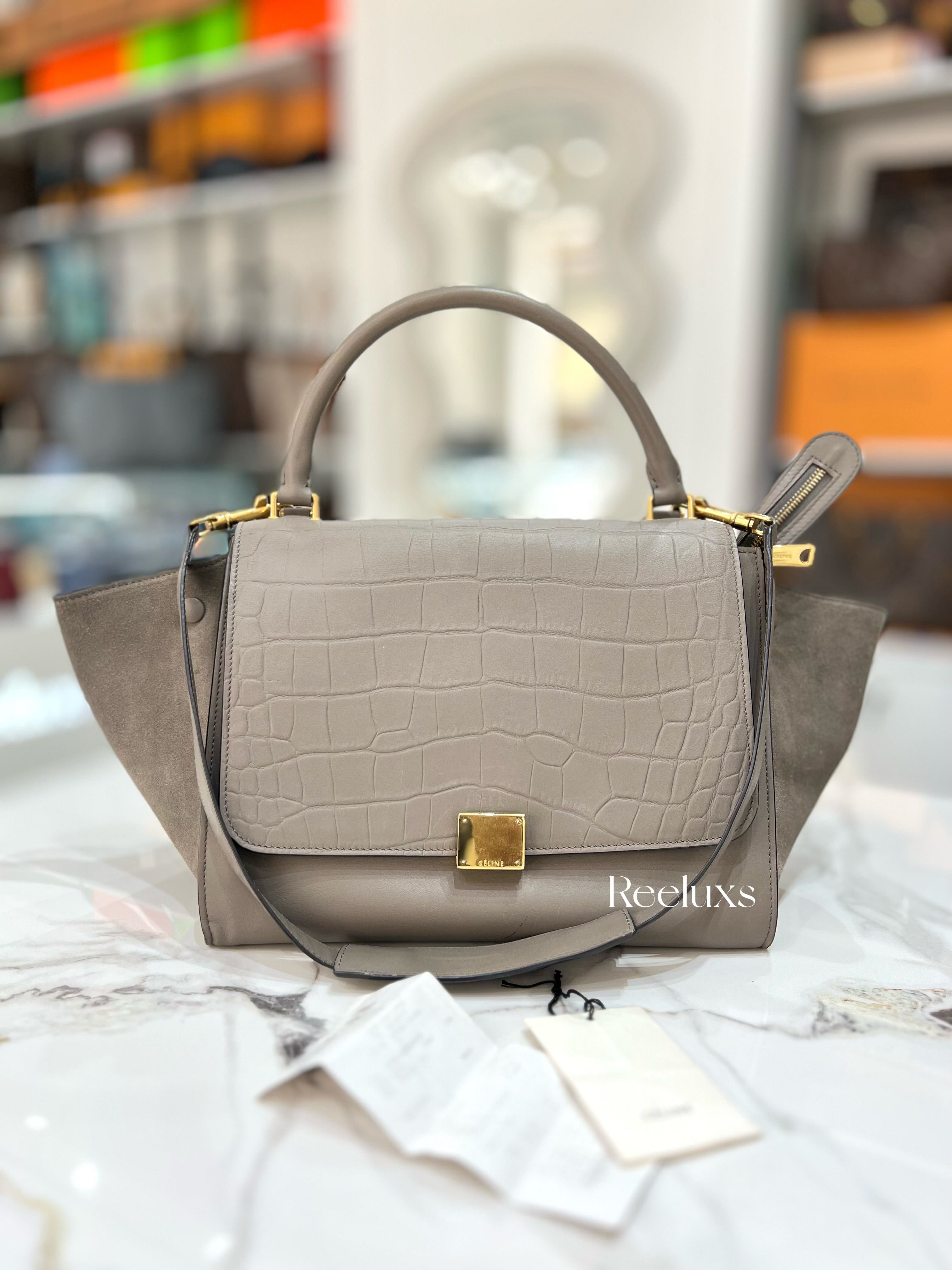 CELINE Trapeze Embossed Medium Handbag Shoulder Bag