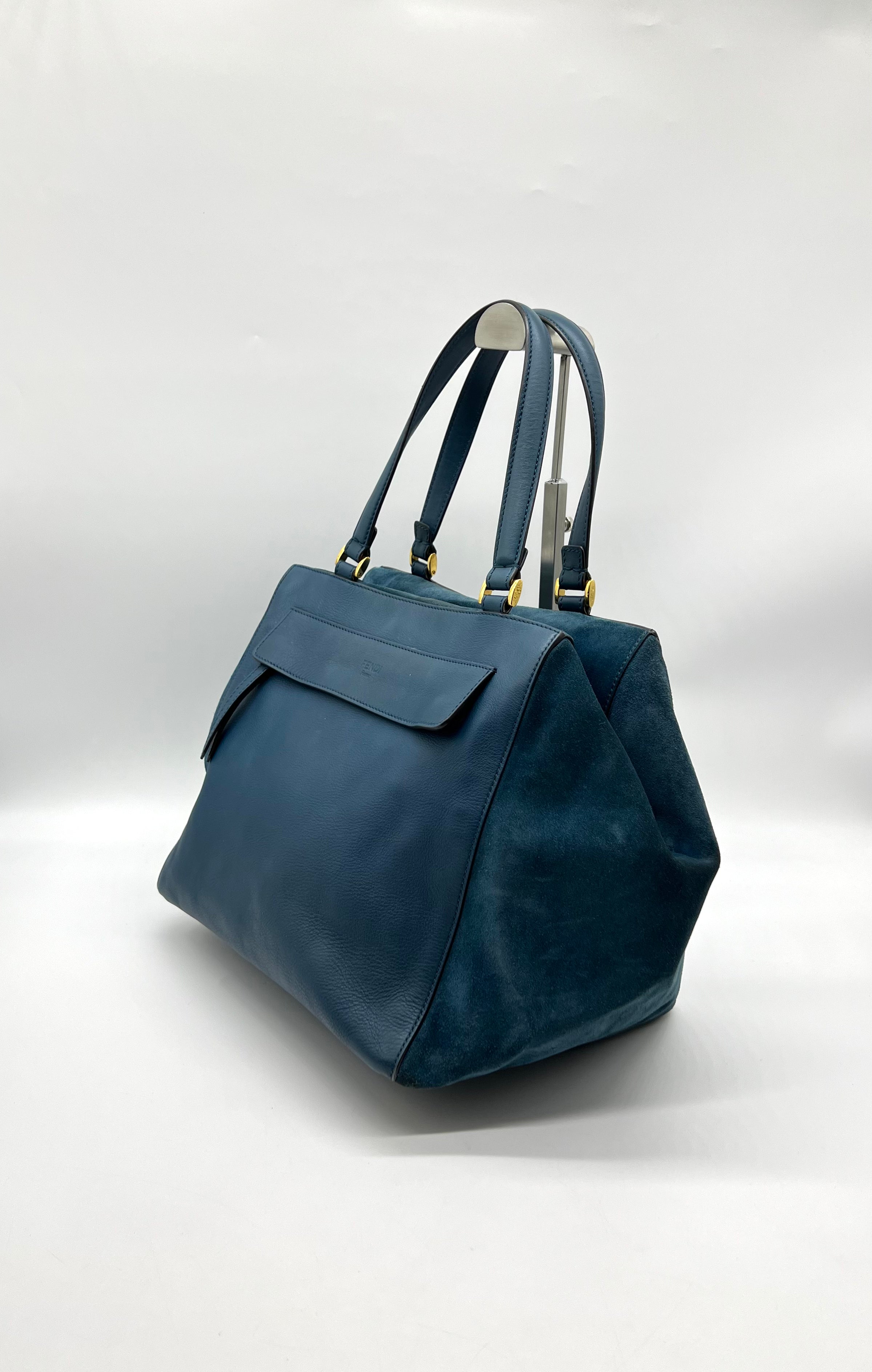 FENDI Blue Suede And Leather Boston Bag - Reeluxs 