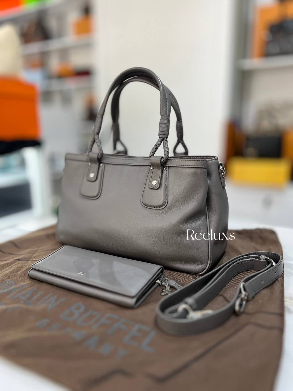 Braun Büffel Braided  Handle Bag with Wallet & Strap