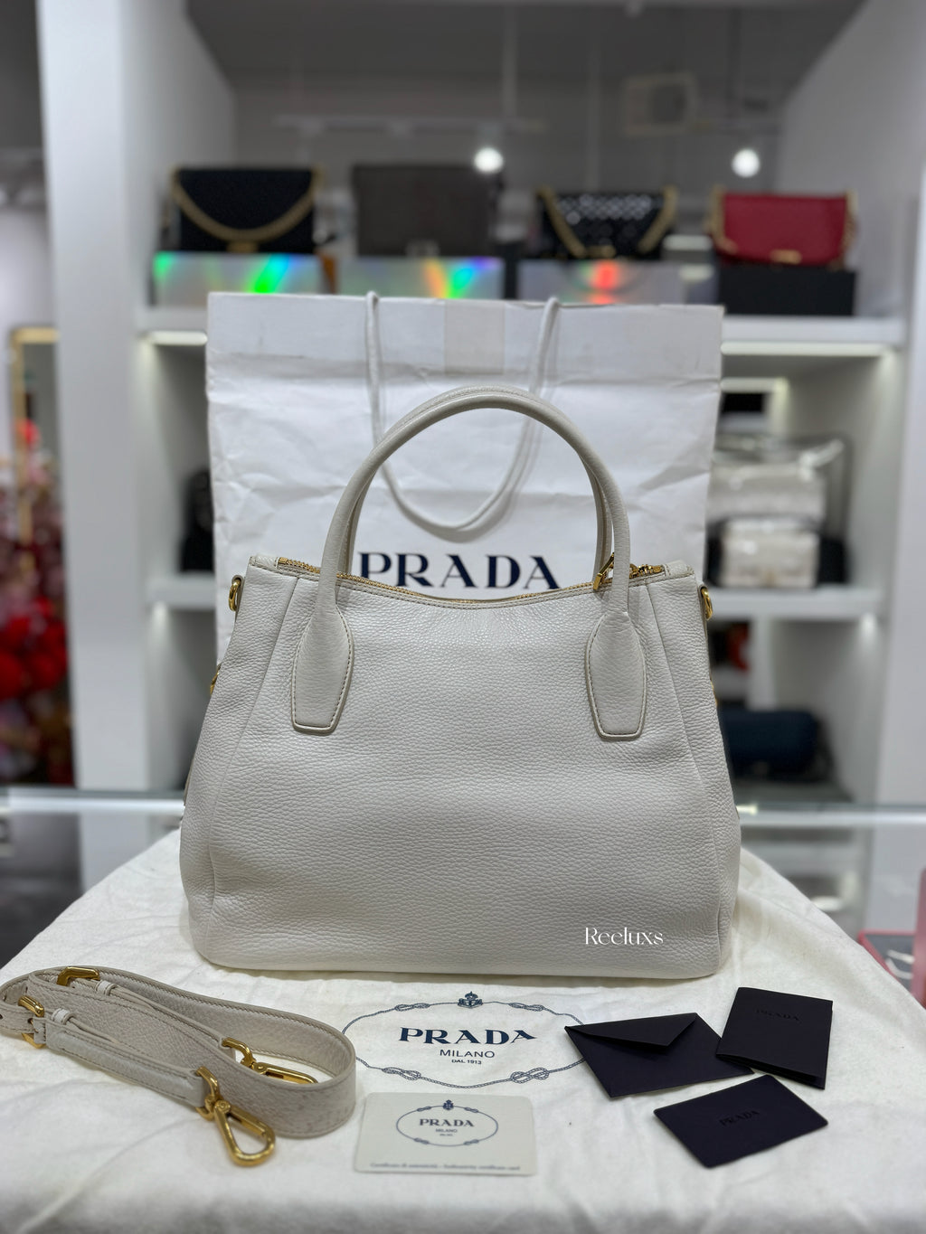 PRADA Vitello Daino Leather Sacca 2 Manici Tote
