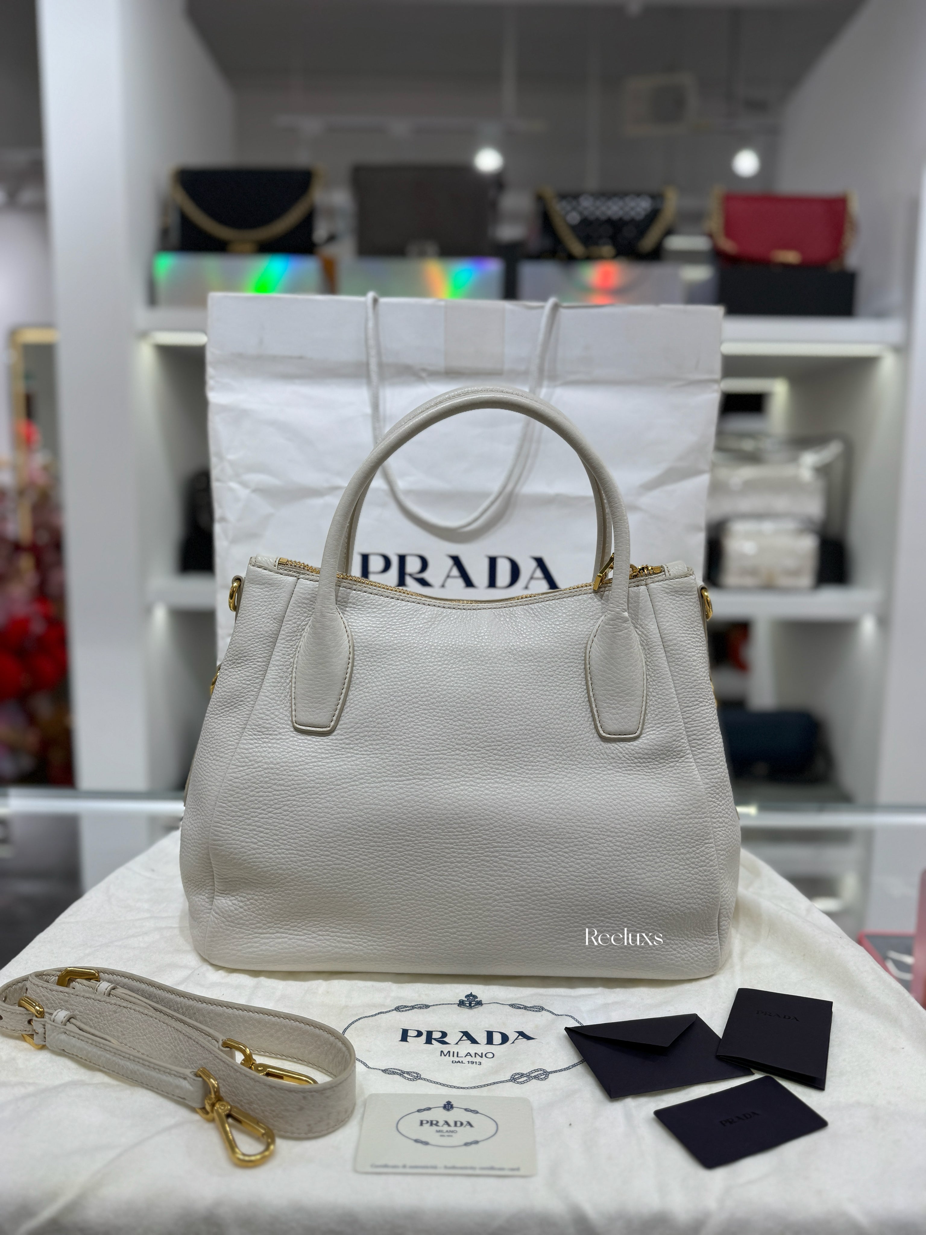 PRADA Vitello Daino Leather Sacca 2 Manici Tote