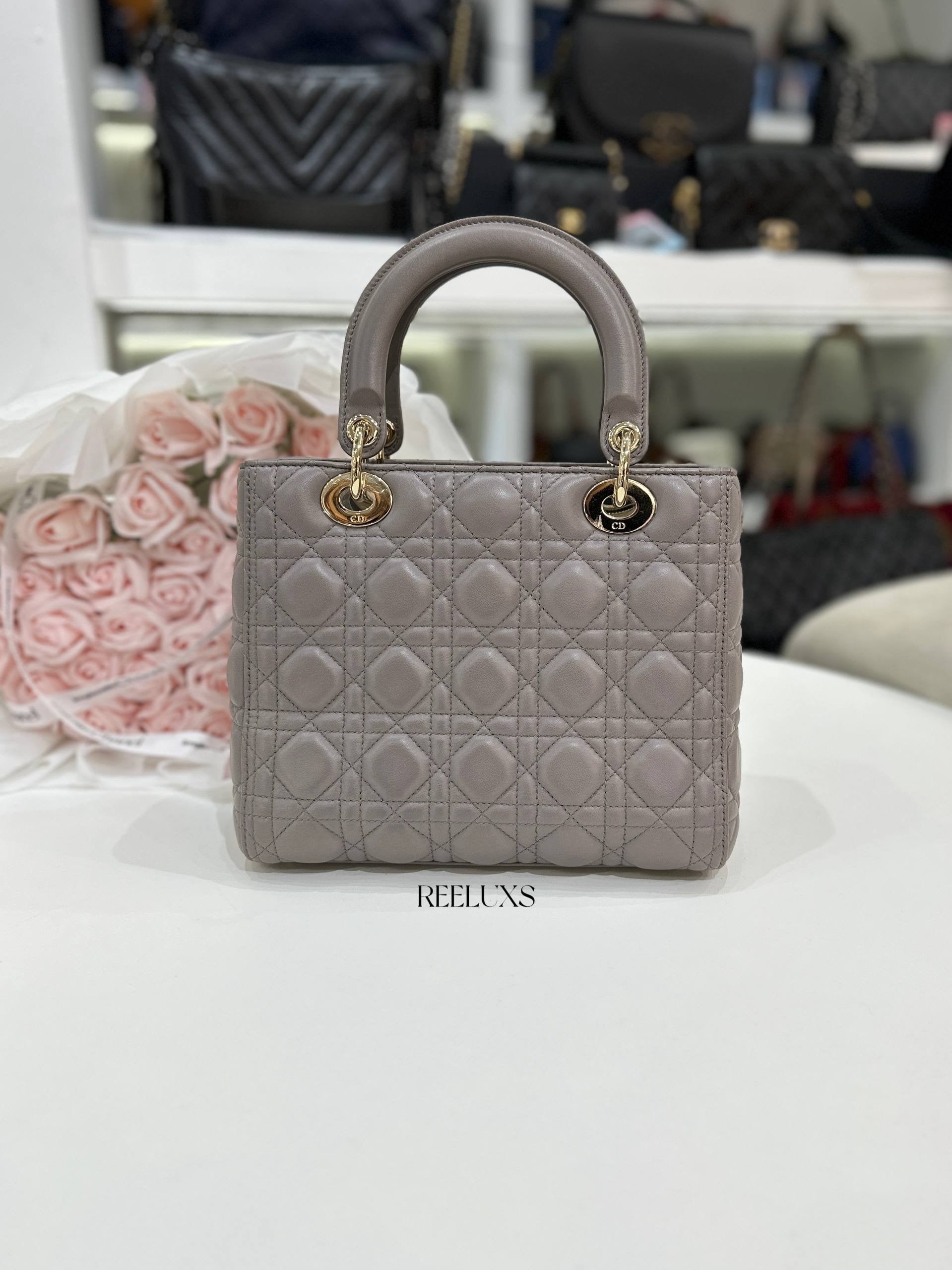 Medium Lady DIOR Bag in Grey Cannage Lambskin